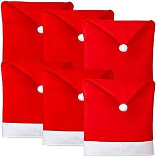 6 PCS Santa Hat Chair Covers, Set of Santa Clause Red Hat Chair Back Covers Kitchen Chair Covers Sets for Christmas Holiday Festive Décor