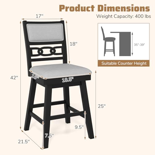 Butacos Giantex de 25 pulgadas, set de 2 sillas altas modernas para barra con respaldo acolchado y ahuecado, estructura de madera de caucho, giro de 360°, para isla de cocina, pub o cafetería miniatura 3