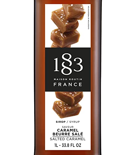 1883 Salted Caramel Syrup - Flavored Syrup For Hot & Iced Beverages - Gluten-Free, Vegan, Non-Gmo, Kosher, Preservative-Free, Made In France | Glass Bottle 1 Liter (33.8 Fl Oz) #TOP1