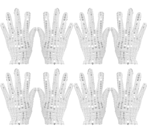 CRIZAN Sequin Glove Set, 4 Pairs, Kids, Adults, Holiday Party Dance Decoration