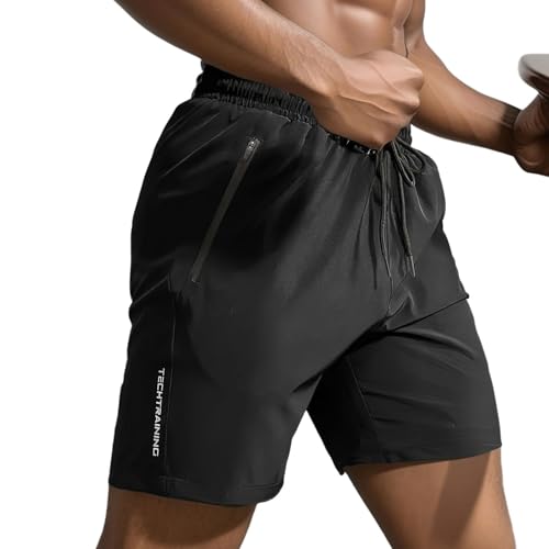 Men's Techtraining Shorts, Black, Solid, Loose Fit, Modern Style, Multi-Sport, Adult Men, Active Lifestyle, Casual Wear, Size 32 (Waist) x 30 (Inseam), Mid Rise, Polyester Fabric, Slash Pocket