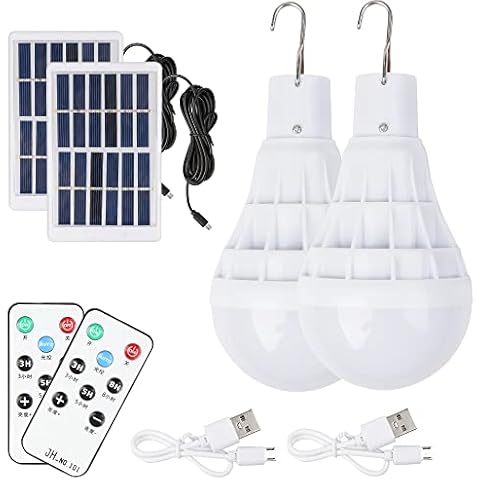 WUYOR Solar Powered Shed Light Led Bulb 2 Pcs, Lantern Lamp with Remote Control Lamp Indoor Outdoor Garden with Solar Panel, Dimmable Rechargeable for Camping Fishing Lighting Cover