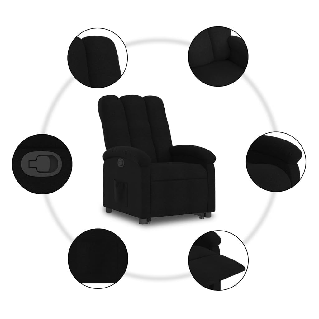 Tidyard Relaxsessel, Sessel Verstellbar mit Liegefunktion, Sessel mit Aufstehhilfe, Aufstehsessel, Fernsehsessel, Liegesessel, Schwarz Stoff