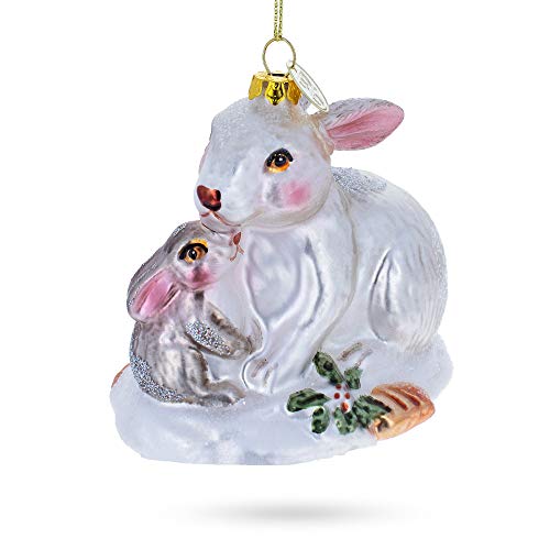 Mother And Baby Bunnies Glass Christmas Ornament #TOP1