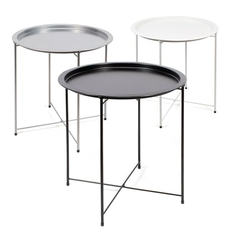 THE SECRET HOME - Mesa de Metal Plegable - D.47X50,5 cm - Mesa Auxiliar de Interior/Exterior - Color Gris - Mesa Ligera de Aluminio - imagen 3