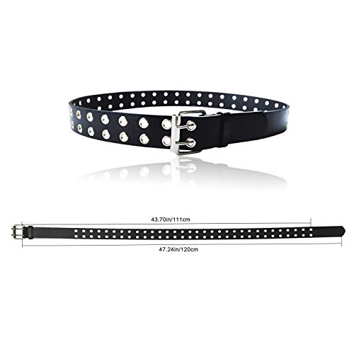 Double Eyelet Grommet Leather Buckle Belt Black Waistband 1.57 Inch Fashion Belt for Men for Women Adjustable, S4