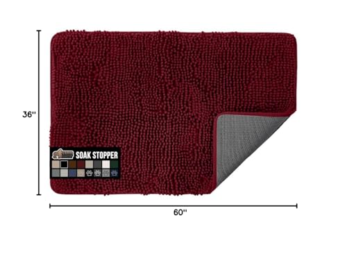 Image of GORILLA GRIP SoakSTOPPER Dog Door Mat, 60x36 Machine Washable Rug Absorbent Doormat Captures Moisture Mud Dirt, Quick Dry Soft Chenille Entryway Rugs Indoor Entrance Mats for Dog Paws, Burgundy