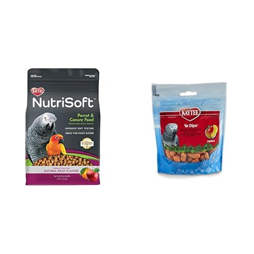 Kaytee Nutri Soft Pet Parrot & Conure Bird Food, 3 lb Yo Dips Mango Flavored Yogurt Dipped Treat for Pet Parrots, 3.5 oz Bundle