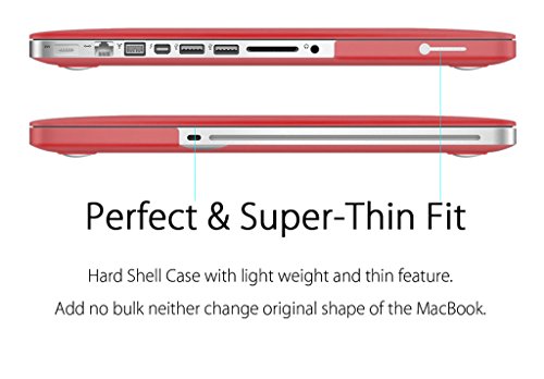 Ueswill 2In1 Smooth Soft Touch Matte Hard Shell Case With Silicone Keyboard Cover Compatible With Macbook Pro 13 Inch With Cd-Rom (Non-Retina) (Model A1278) + Microfibre Cleaning Cloth, Red #TOP4