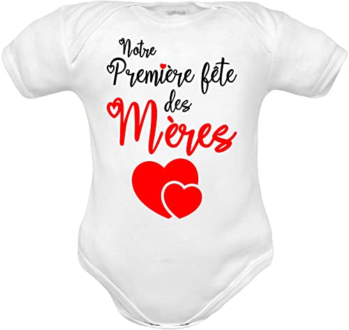 corredino neonato body nouveau né avec phrase notre première fête des mères en pur coton blanc manche courte - idée cadeau naissance - fête des mères (FR1mamma-w-mm, 03: 3-6 mois) Cover