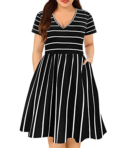 Image of RITERA Plus Size Dresses for Curvy Women Summer Spring Womens Dress V Neck Short Sleeve Casual Dress with Pockets XL-5XL