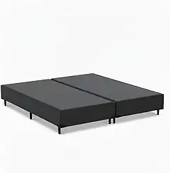 Cama Box Queen Bipartido 79, Pés de Madeira (Corino, Preto)