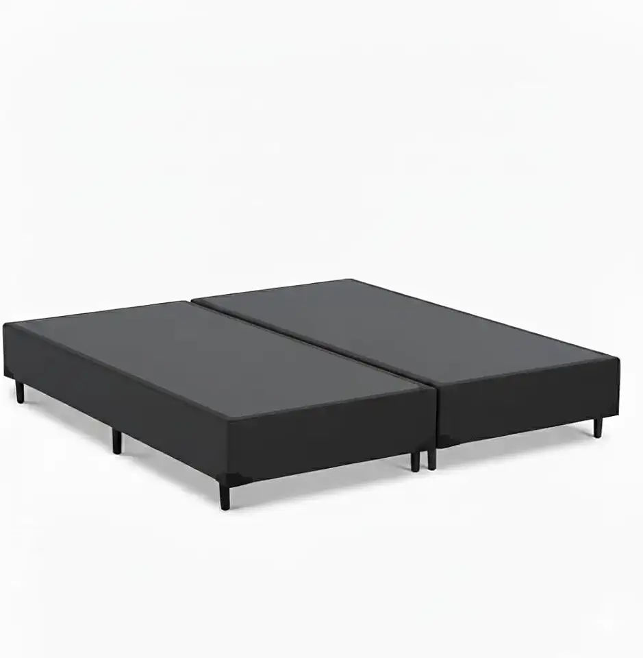 Cama Box Queen Bipartido 79, Pés de Madeira (Corino, Preto)