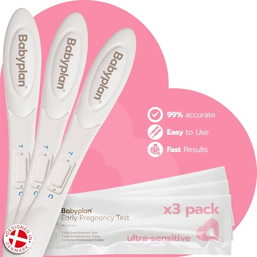 3 x Pregnancy Test Midstream Babyplan- Early Pregnancy Tests - (HCG 10mIU Very Sensitive- Early Detection) - Hygienic Pregnancy. Test for Baby Planning - Easy to Use, Long Stick