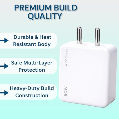 Image of Umake 80W Fast Charger Adapter, BIS Certified Super Fast Charging Wall Charger with Smart Protection, Compatible with Oppo, Realme, OnePlus & Type-C Smartphones, Tablets (BIS Certified)
