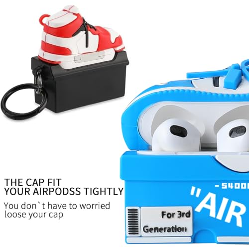 Image of [2Pack] Gedicht for Apple Airpods 3rd Generation Case Cover, Cute Cartoon Shoe Box Soft Silicone Protective Cases for AirPods 3 Case with Keychain for Women Men, Red+Blue