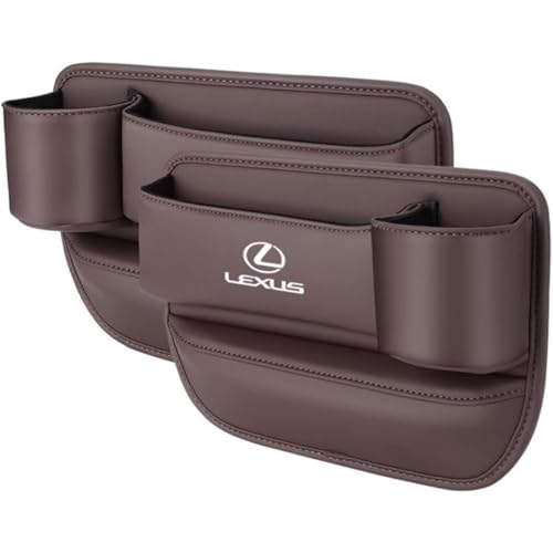 otoye カーシートシーム収納ボックス、車隙間 収納 ドリンクホルダー アクセサリー 運転席 助手席 2個 シートポケット レザー JCSM 座席差し込み 本革 コンソール カップホルダー 全シリーズ 汎用 (ブラウン,レクサス適用)