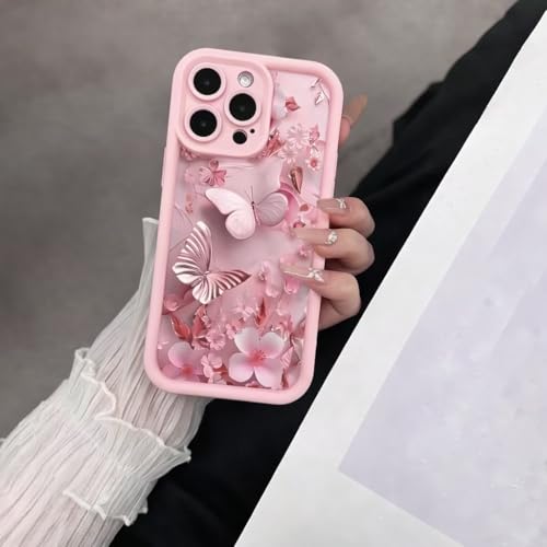 Image of COVERLY Pastel Butterfly Floral Back Case Cover for iPhone 12 Pro | 3D Blossom Art Flower Cute Design | Camera Lens Protection | Soft Silicone Aesthetic Print Cover for Girls & Women (Pink,Shockproof)