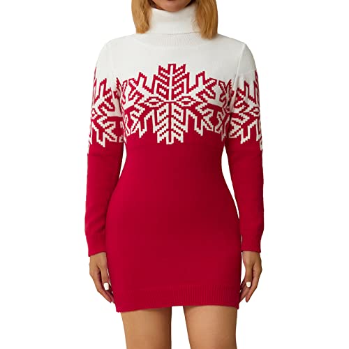 Ugly Christmas Sweater Family Matching Christmas Outfit Turtleneck Snowflakes Holiday Knitted Pullover for Adult Kids2