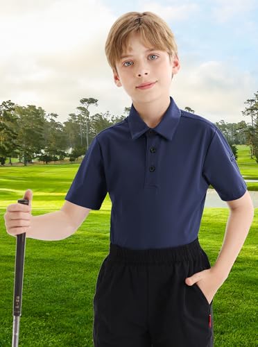 Image of Polo Shirts for Boys Golf Polo Shirt Short Sleeve Boys Performance Polo Dry Fit Stretch Collared UPF50+ Kids Golf Shirts