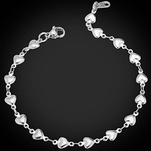 U7 Men Women Stainless Steel Heart Link Chain Bracelet, 8 Inch #TOP4