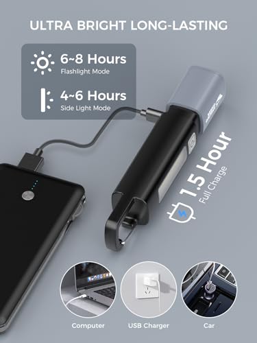 Image of Smiling Shark G1 Flashlight, 2 Pack Small Bright LED Rechargeable Flashlights High Lumens with Side Light & Hook & Zoomable Brightest Handheld Waterproof Flash Light for Emergencies /Camping, Black