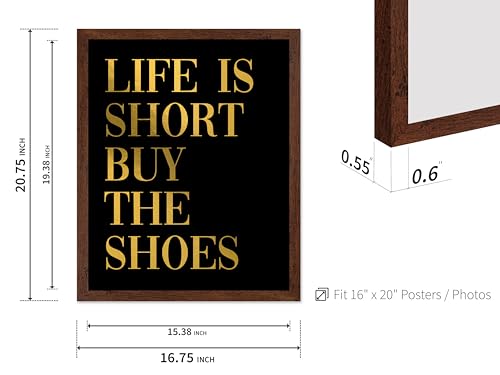 Image of Poster Master Life is Short Buy The Shoes Poster - Fashion Print - Positive Quote Art - Trendy Art - Gift for Women & Fashionista - Funny Wall Decor for Bedroom or Girls Room, 16x20 Brown Framed