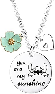 Girl's Necklace Jewellery You are My Sunshine Pendant Necklace Chain Gift for Daughter, Niece, Girls Stitch Gifts Cute Necklaces for Bff Women Friendship Birthday Gift