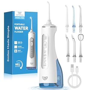 JTF Munddusche Kabellos Elektrische 300ML Wassertank, 10 Stufen Stufenlose Modi Testsieger 2026, IPX8 Tragbar Zahnreiniger Waterflosser & 6 Düsen für Oral Health Enthusiasten Tägliche Pflege(Weiß)