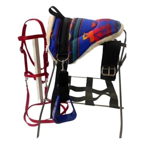 Party Ponies Miniature Horse/SM Pony Childrens Complete Bareback Saddle PAD Set - Southwest Blue, RED, Turq - BITLESS Bridle Cover