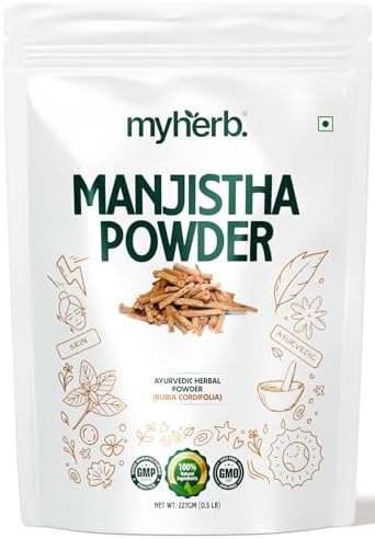 MYHERB 100% Pure Natural Organic Manjistha (Rubia Cordifolia) Powder || 227 Gm/0.5 Lbs || Ayurvedic Herbal Powder || For Hair,Face,Internal Consume || For Men & Women