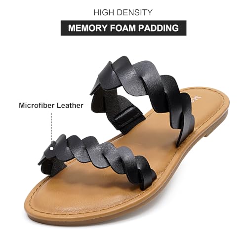 Image of mazeskin Women's Memory Foam Two Braid Band Comfortable Summer Straps Flat Slide Sandals