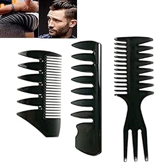 3 Pieces Men Styling Comb, Black Pompadour Comb Mens Comb Wide Tooth Comb Streaker Comb Afro Hair Barber Comb for Wet Curly Thick Oil Hair