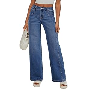 Sidefeel Wide Leg Jeans for Women High Waisted Stretchy Jeans Straight Leg Trendy Patchwork Denim Pants with Oversized Fit