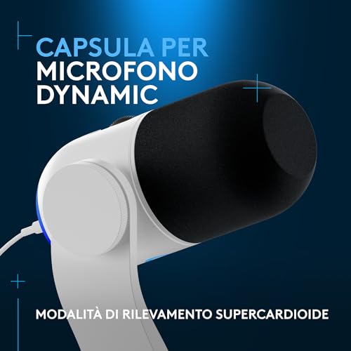 Logitech G Yeti GX Dynamic Microfono a condensatore RGB per gaming con LIGHTSYNC, microfono USB per streaming, supercardioide, Plug and Play USB per PC/Mac - Bianco - Immagine 1