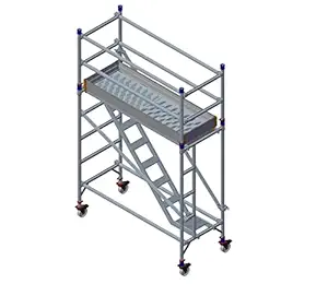 INSTAFIT Single Width Portable Aluminium Scaffolding Tower with Wheels & Stairway - Safe and Ideal for Indoor Painting, Ceiling Work, Electrical, HVAC and Plumbing Works (Platform Height - 2 mtrs)