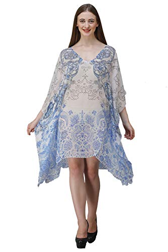 Image of RAVI RAJORIA Georgette Digital Printed Beach Wear Kaftan Blue Free Size R800 | Multi Color 2