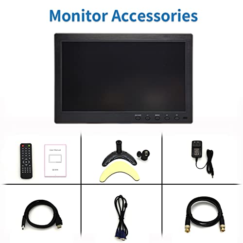 Qcvoruno 10.1 Inch Security Monitor & Displays, 1024 * 600 Resolution, Support Hd/Bnc/Av/Vga/Usb Input, Built-In Dual Speakers Portable Lcd Monitor, Suitable For Game Cctv Raspberry Pi Pc Dvd Dslr #TOP6