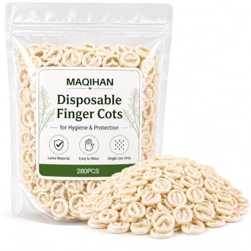 MAQIHAN 280PCS Disposable Finger Cots - Rubber Finger Protector, White Finger Gloves for Nail Art, Tattoo, Beauty & Industrial Electric