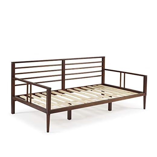 Walker Edison Mid Century Modern Wood Spindle Daybed Headboard Footboard Bed Frame Bedroom, Twin, Walnut