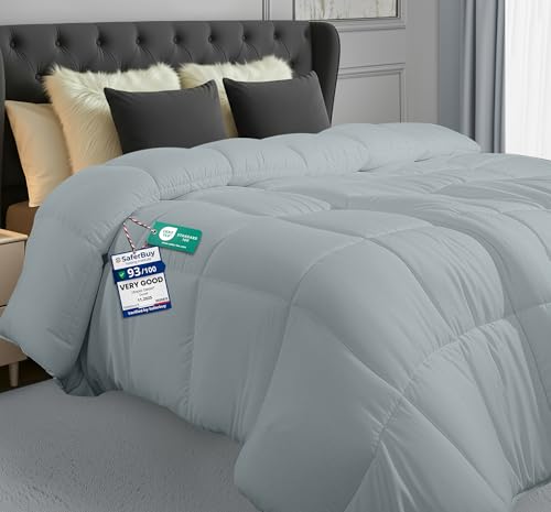 Utopia Bedding Double Duvet – 4.5 Tog Lightweight Coverless All Season Duvet, Soft Breathable Microfiber with Box Stitching, 200x200 cm (Light Grey)