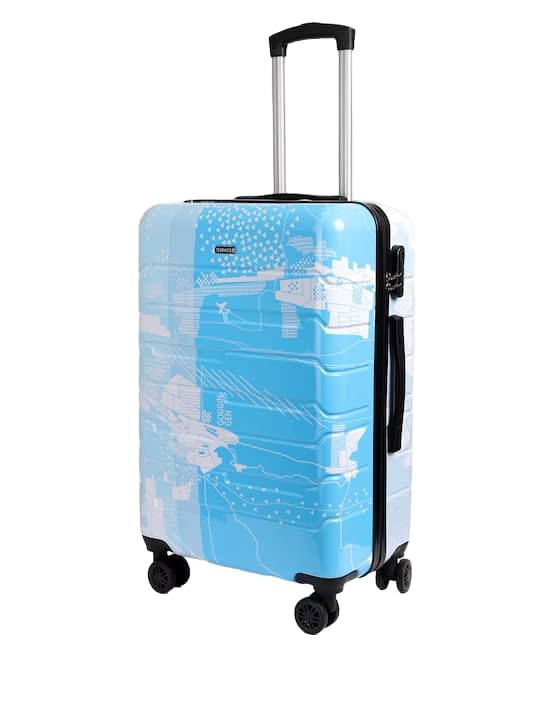 Image of TEAKWOOD LEATHERS Twin Printed 360 Degree Rotation Hard Cabin Trolley Bag (Blue, Medium)