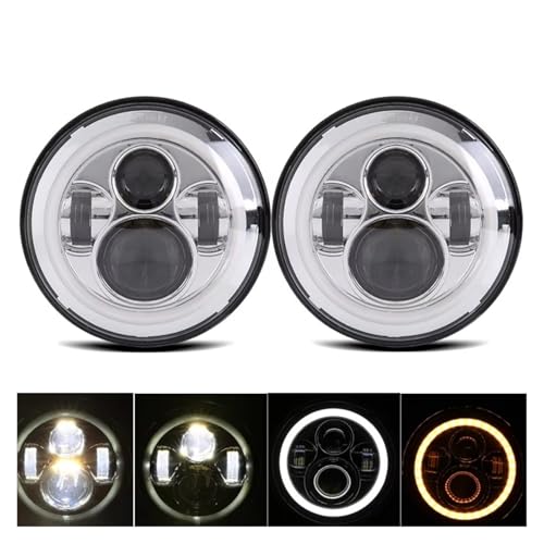 Phares LED 7 pouces ronds avec bloc optique Halo clignotant ambre pour auto 4x4