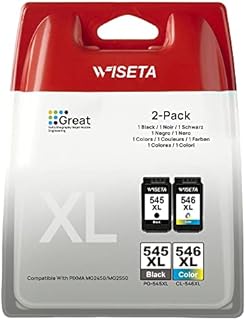 PG-545XL CL-546XL 2 PACK Ink Cartridge, Black and Tri-colour, High Capacity WISETA Ink for Canon 545XL/546XL for PIXMA MG3050 MG2550S MG2950 MG2450 TS3150 TR4550 MG2500 MX495