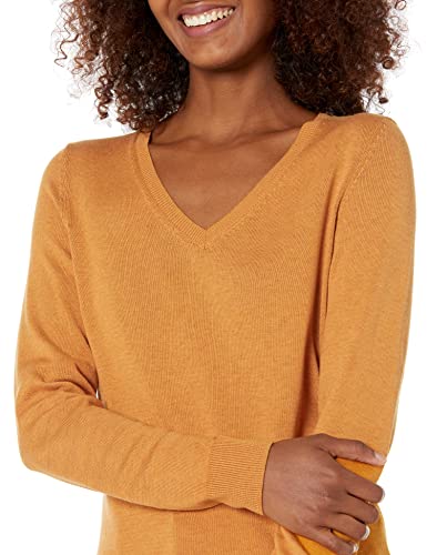 Amazon Essentials Women's Classic-Fit Lightweight Long-Sleeve V-Neck Sweater (Available In Plus Size), Mustard Heather, Large #TOP2