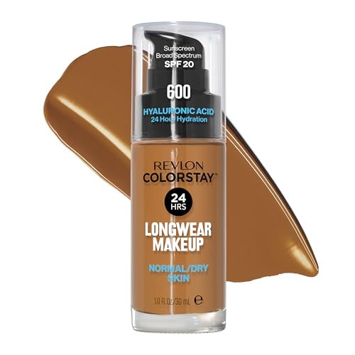 (Cinnamon) - Revlon ColorStay Makeup for Normal/Dry Skin SPF 20, Longwear Liquid Foundation, with Medium-Full Coverage, Natural Finish, Oil Free, 600 Cinnamon, 30ml, 1.0 Fluid Ounce
