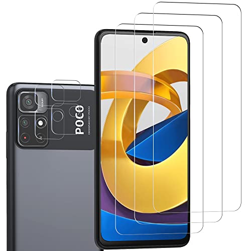 6 Piezas Protector de Pantalla para POCO M4 Pro 5G con 3 Pack Protector de Lente de Cámara y 3 Pack Cristal Templado - POCO M4 Pro 5G Sin Burbujas Cristal Vidrio Templado Kit Fácil de Instalar Cover