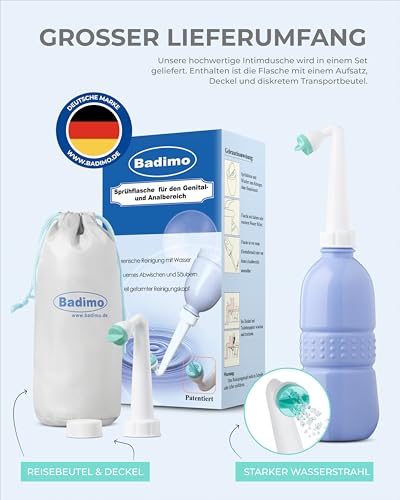 Badimo Po-Dusche - Reise-Bidet spart Papier - mobiles Bidet - Hygienische Reinigung unterwegs - mit Deckel & Reisebeutel - PZN 7544105