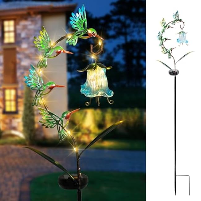 Bshine Solar Hummingbird Lights Outdoor Garden Decoration, Metal Stake Waterproof Hanging Flower Solar Lights, Yard Decoration Outdoor Terrace, Path and Art Lawn Ornaments