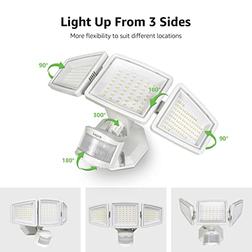 Lepro Led Security Lights, Outdoor Motion Sensor Light, Flood Lights With 3 Adjustable Heads, 270° Wide Lighting Angle, 27W 3200Lm Super Bright, Ip65 Waterproof For Yard Porch Garage, White #TOP5